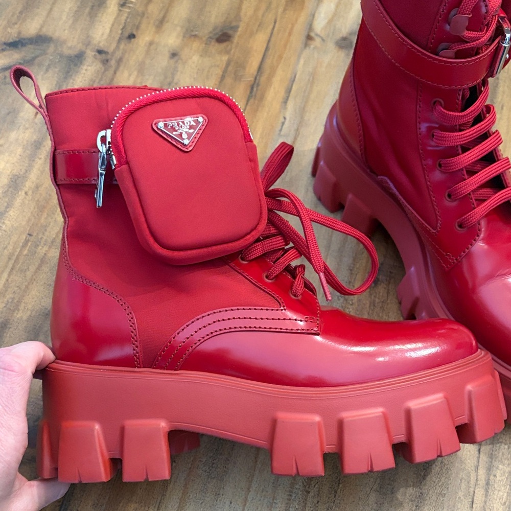 Prada Monolith Red Boots - Picture 2 of 8